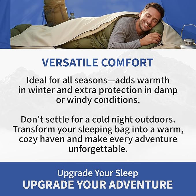 Canvas Sleeping Bag Cover Oversized Sleeping Bag Protector with Cot Pad Pocket Flap 2 Full-Length YKK Zippers Machine Washable 33 x 80 in