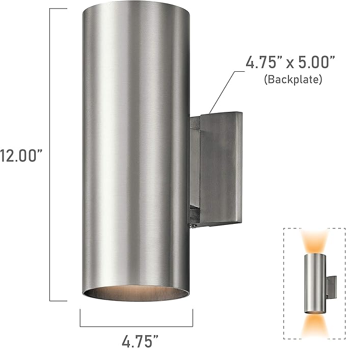 Kichler Cylinders 12 2-Light Cylinder Outdoor Wall Sconce in Brushed Aluminum (12 H x 4.75 W) 9244BA
