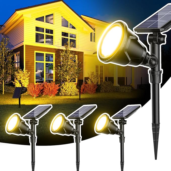 ROSHWEY Outdoor Solar Lights 600LM Solar Garden Lights Waterproof Solar Spot Lights for Yard Backyard Patio Pond Garage (Warm White 4Pack)