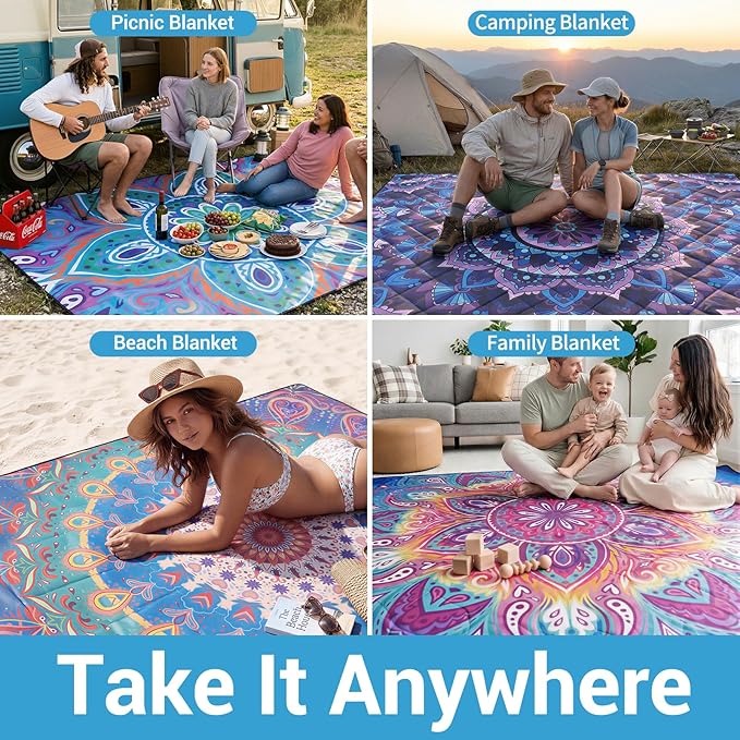 60x80 Picnic Blankets Outdoor XL Giant Waterproof Sandproof Beach Blanket Lightweight Foldable Camping Sand Mat Summer Glamping Camp Equipment Gifts Travel Trailer Hawaii Vacation Accessories