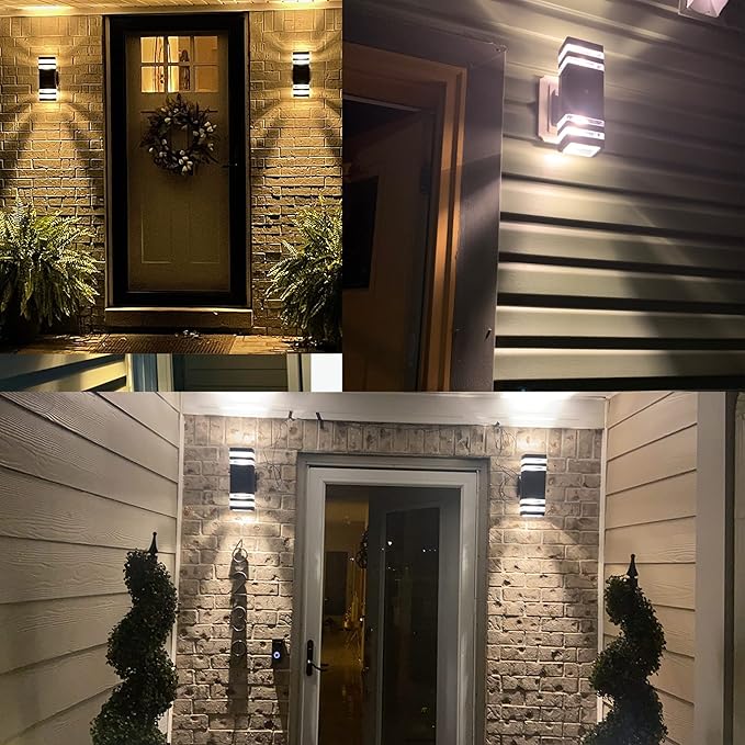Outdoor Light FixtureModern Outdoor Wall LightBlack Exterior Wall SconceWaterproof Outside Porch Lights For HouseGarageInclude 2*7W Led Bulbs 12.8 Inches 2-Tier Front Porch Light 2 Packs