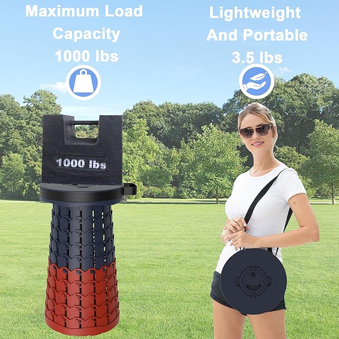 ALEVMOOM Upgraded XXL 19.7 Collapsible Stool with Cushion Heavy Duty Portable Folding Stool Max Load 1000 lbs Retractable Telescoping Foldable Seat Chair for Camping Fishing Travel
