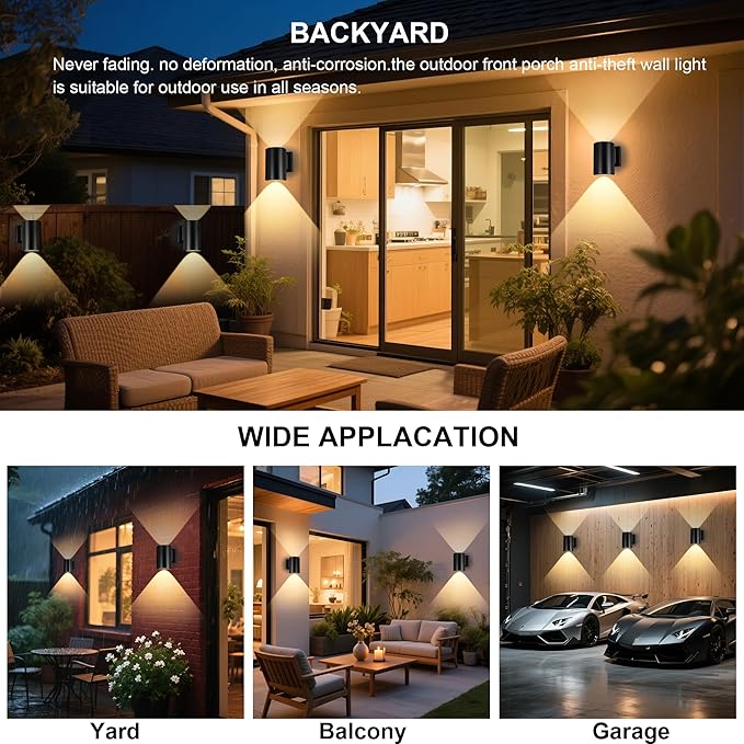 pearlstar 2 Pack Solar Wall Lights OutdoorSolar Sconce Lights Up and Down Lighting Solar Fence LightsIP65 Waterproof Exterior Light for Yard Backyard Garage Porch Patio Door