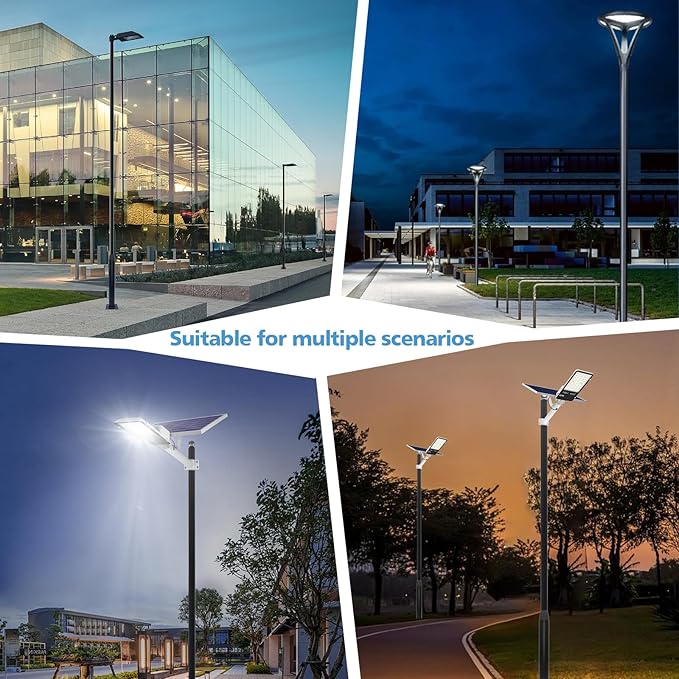 Street Light Pole 13 ftBlack Outdoor Solar Light PoleSplit Heavy-Duty Metal Adjustable Street Lamp Post with Rebar Cage and Ground Screw for Basketball CourtsStreetParking LotsPark.