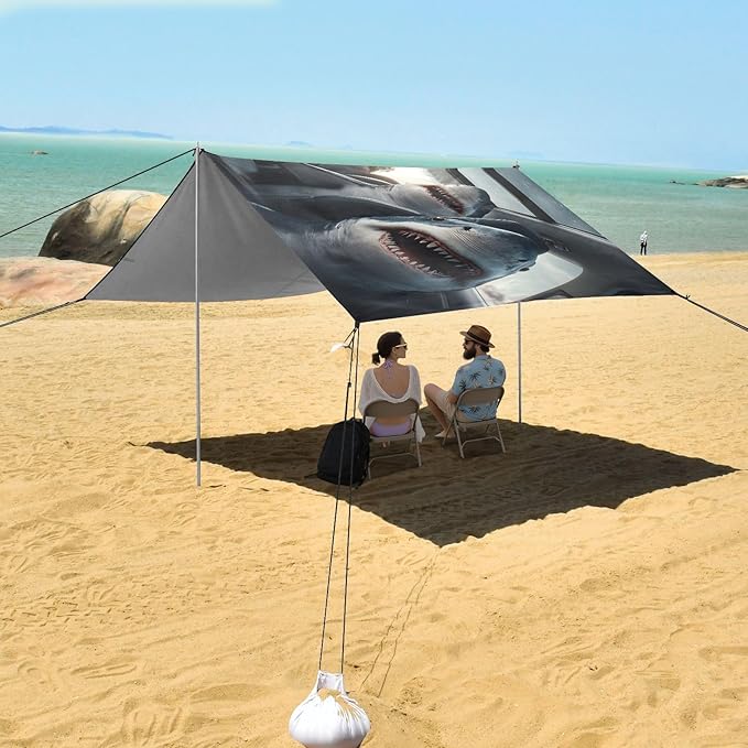 ALAZA Sharks Driving Funny Animals Beach Tent Sun Shelter UPF50+ Protection Beach Shade Canopy w/ 4 Sandbags for Outdoor Camping Fishing Backyard Fun Picnic 10x9 ft