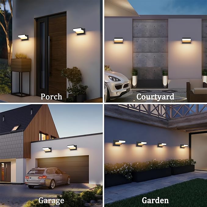 Outdoor Wall Lights 3000K Porch &amp Patio Light Aluminum Hardwired Modern Exterior Wall Sconces IP65 Waterproof for House(Black2 Pack)