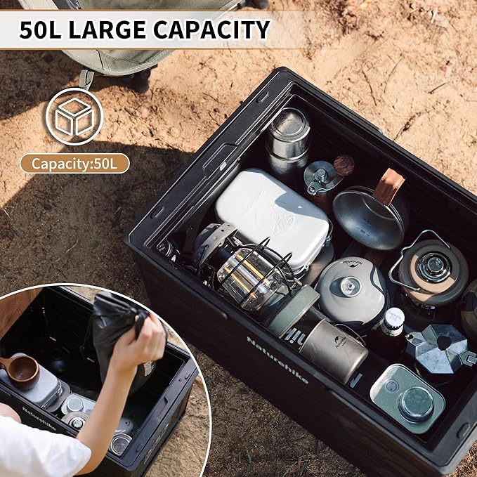 Naturehike Lispace Camping Table with Storage Box 50L Collapsible Trunk Organizer with Lid Folding Storage Bin for Camping Picnic Home