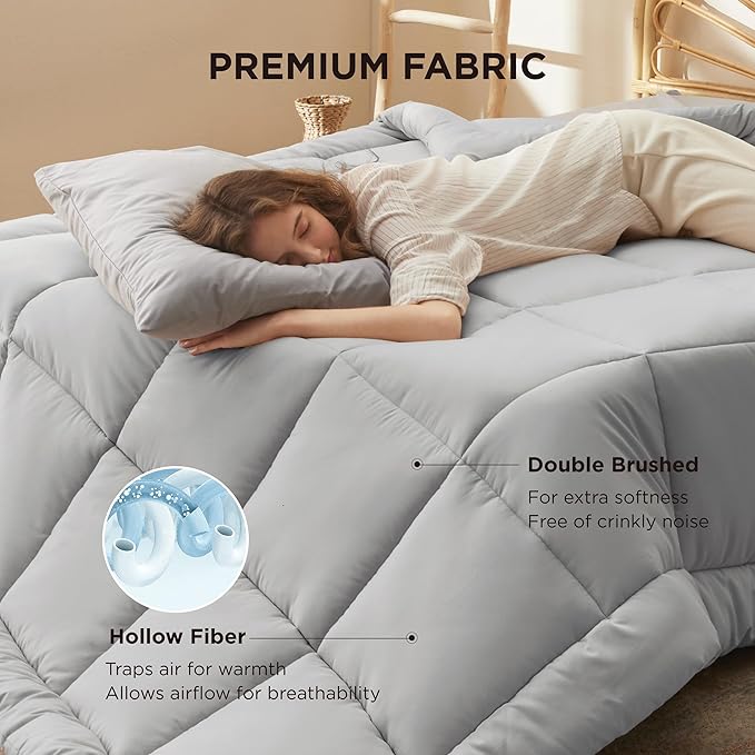 Bedsure Comforter Duvet Insert - Quilted Comforters Queen Plus Size All Season Duvet GentleSoft Down Alternative Bedding with 8 Tabs Gifts for Women/MenLight GreyQueen Plus 90 x 90 Inches