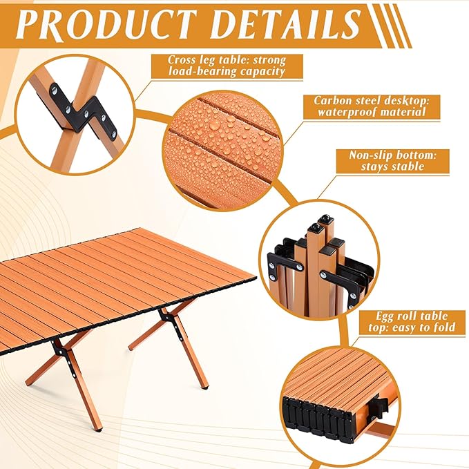 Suzile 2 Pack 4FT Folding Camping Table Roll Up Portable Camp Table with Carry Bag Low Collapsible Lightweight Aluminum Outdoor for Camping Picnic Beach Patio Kitchen(Nut Brown)