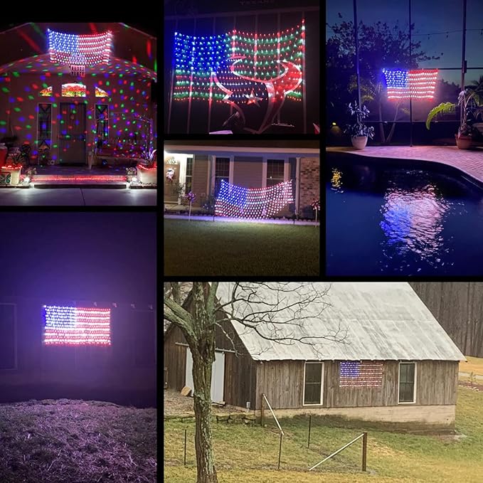 HYH American Flag Lights with 420 Super Bright LEDsWaterproof Led Flag Net Light of The United States for YardGarden Decoration Festival Holiday Party DecorationChristmas Decorations