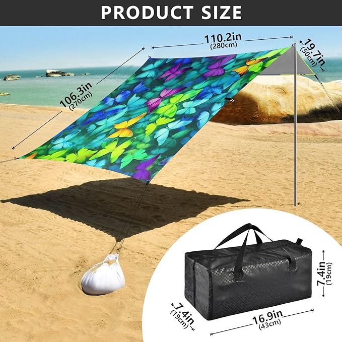 ButterflyCamping Sun Shelters 9.2 x 10.5 FT Beach Canopy Tent Sun Shade with Carrying Bag for Camping Trips Fishing Backyard Fun or Picnics 21341256