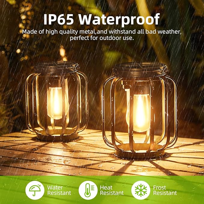 Solar Hanging Lanterns Outdoor Waterproof: 4 Pack Metal Solar-Powered Lights with Hook Bright Warm Lantern Decor for Outside Classic Outdoor Lighting for Yard Garden Patio Porch Balcony Decorations