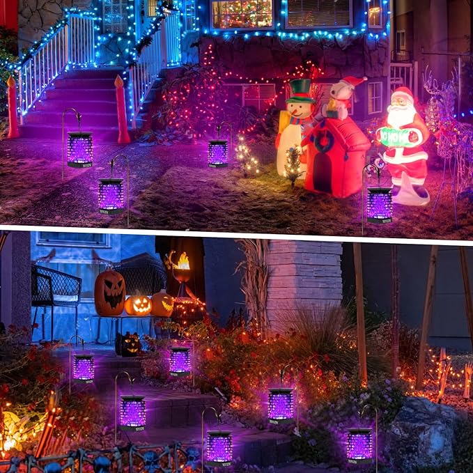 EOYIZW Solar Lanterns 99LEDs Dancing Flickering Flame Lights IP65 Waterproof Purple 3.5 H x 3.5 W x 3.5 D