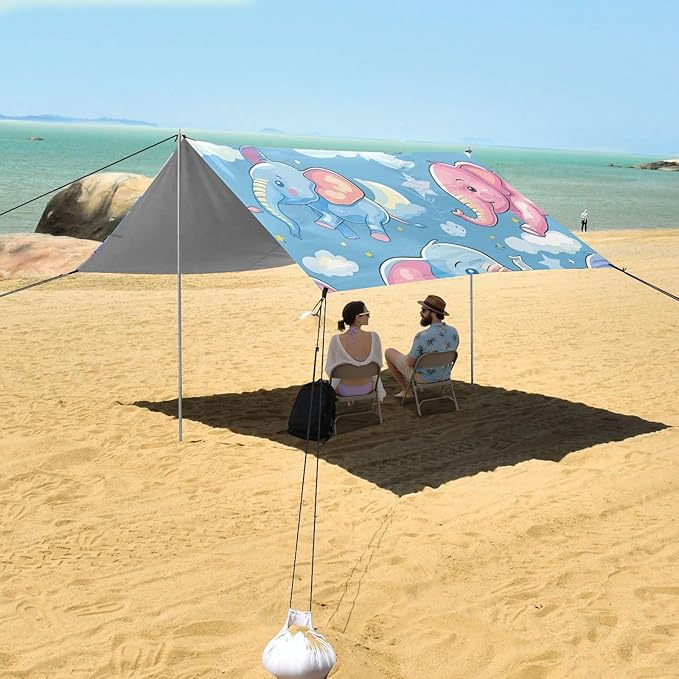Beach Tent Sun Shelter Colorful Elephants Clouds Lightweight &amp Easy Setup Beach Shade Canopy for Camping Fishing