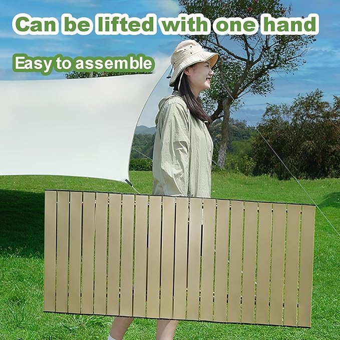 Beige Outdoor Portable Folding Egg Roll Table Camping Picnic Table Easy to Carry Multiple (Large)