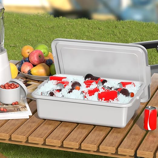 12 Packs Food Service Bus Tubs with Lids 13 L Commercial Bus Tub Light Gray