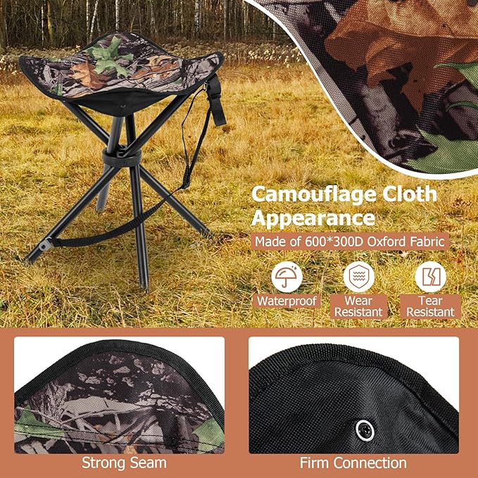 IRONMAX 2 Pack Hunting Stool Portable Camping Stool with Shoulder Strap 4 Legged Stools Hold up to 330lbs Lightweight Folding Stool for Backpacking Fishing Hiking Travel Camouflage