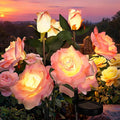 GIGALUMI Solar Lights Outdoor for Garden Decor 3 Pack Solar Flower Lights Waterproof 2 Lighting Modes 9 Roses for PathwayYard Patio Decoration Gardening Gifts for Women (Pink)