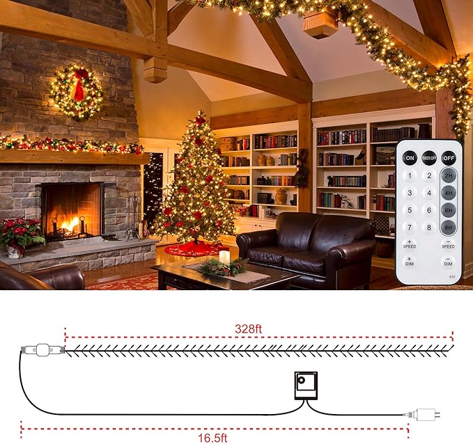 328 FT 1000 LED Christmas Lights Waterproof Christmas Lights Outdoor with 8 Modes&ampTimer Plug in Fairy Light for Xmas Garden Patio Tree Party Holiday Decoration (Warm White