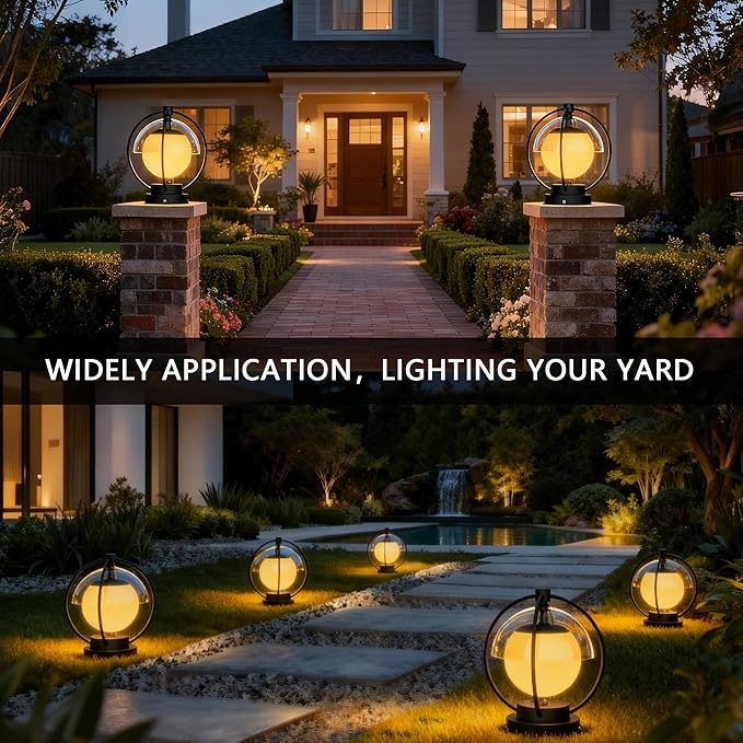 Solar Post Lights with Remote Control Modern Pillar Light Dusk to Dawn IP54 Waterproof Solar Post Cap Lights with 3200K LED Outdoor Light Fixture for Garden Deck Patio Outside Lighting (Moon)
