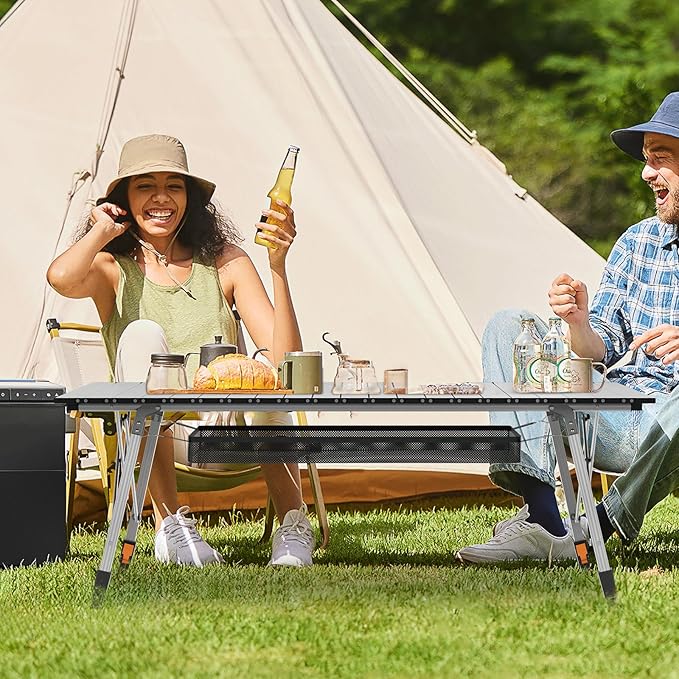 MADOG Folding Camping Table 47'' Portable Aluminum Roll Up Table with Carry Bag Camp Convenient for Picnics Camping Silver