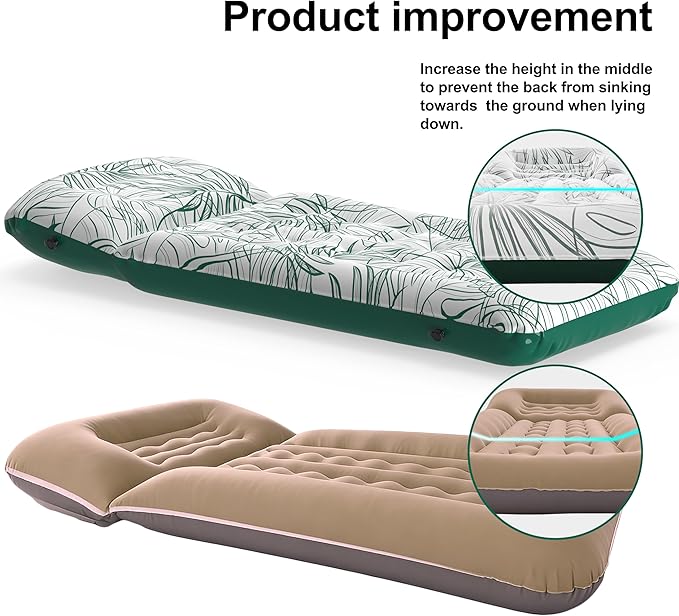 Inflatable Camping Mattress with Adjustable Backrest - Inflatable cot for Travel Sleeping Inflatable Lounge Couch for Home &amp Outdoor Relaxing - Green