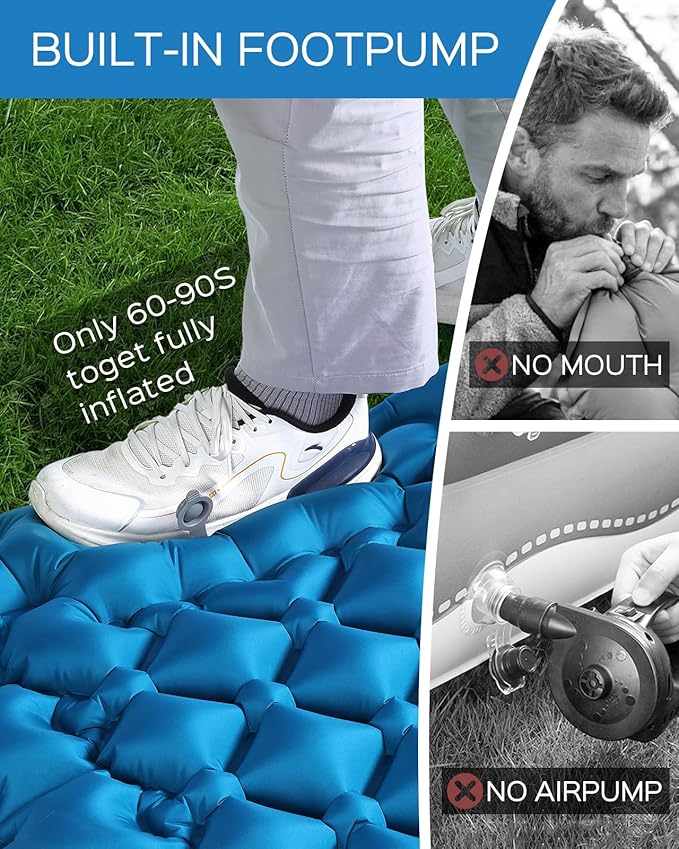 covacure Sleeping Pad for Camping - Ultralight Self-Inflating Camping Pad Mat with Built-in Foot Pump Durable &amp Waterproof Air Mattress for Hiking