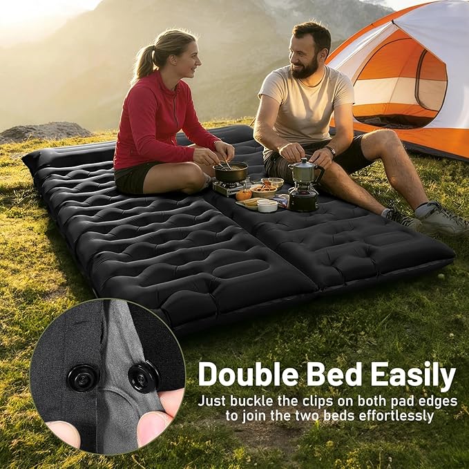 KASBAH Camping Sleeping PadExtra Wide 6 inch Thick Inflatable Sleeping Pads with Built-in Foot Pump and PillowUltralight Camping Mat Gear for Outdoor HikingCamping