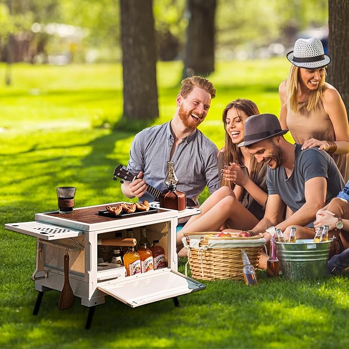 Folding Camping Storage Box with Wooden Table Board Multi-functional Collapsible Camp Kitchen Box 56L Storage Bin for Trunk Organizer for Outdoor Picnic Car RV Storage and Organization