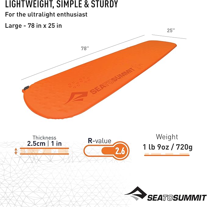 Sea to Summit Ultralight Self-Inflating Foam Sleeping Pad for Backpacking and Camping Large (78 x 25 x 1 inches)