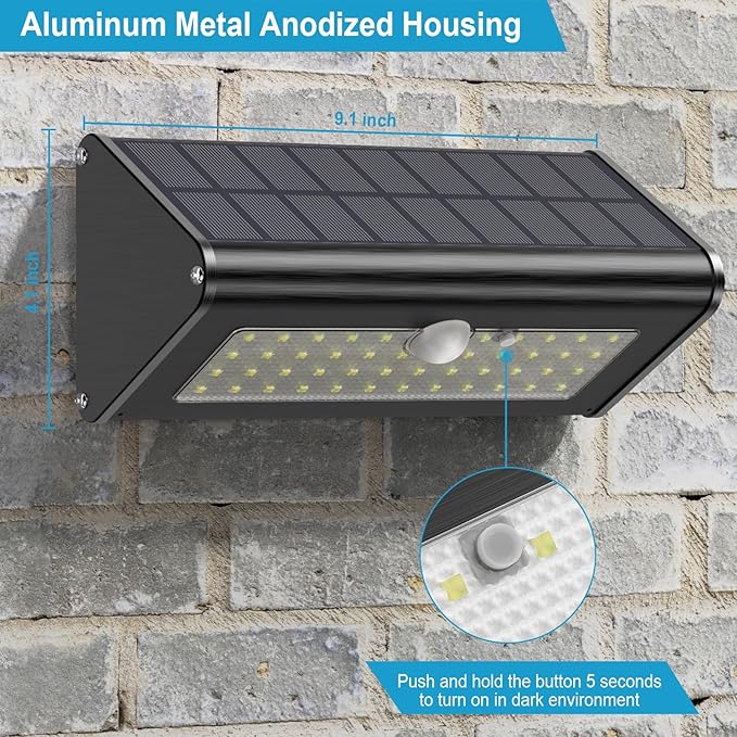 SECUROAD 1100 Lumens Solar Motion Sensor Lights Outdoor IP65 Waterproof 4500mAh Battery Black Aluminum Metal Security Flood Wall Lights 1 Pack Daylight