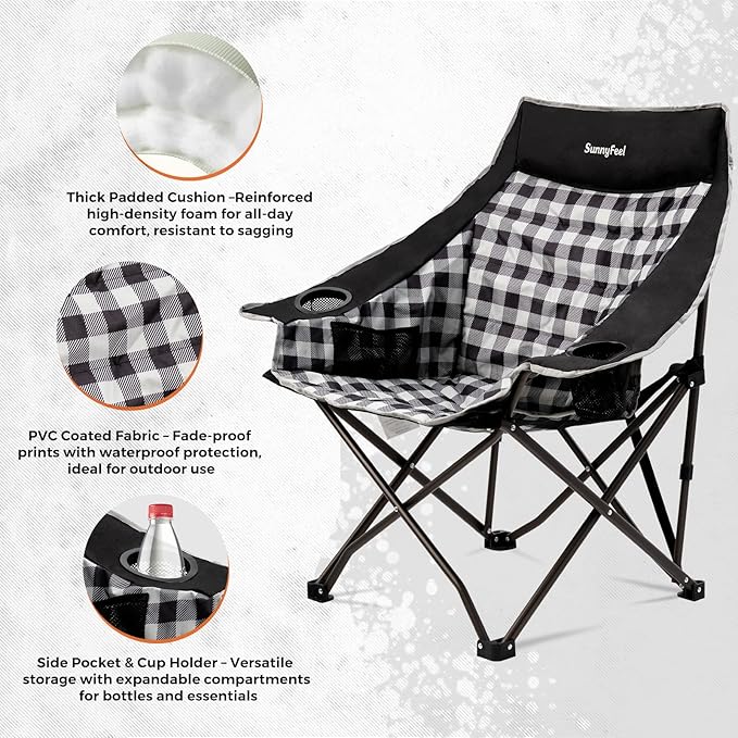 SUNNYFEEL Heavy Duty Camping Chairs for Adults Portable Oversized Folding Chair with Side Pockets &amp Cup Holde for FishingTripPicnicLawnConcert Outdoor Carry Bag Included