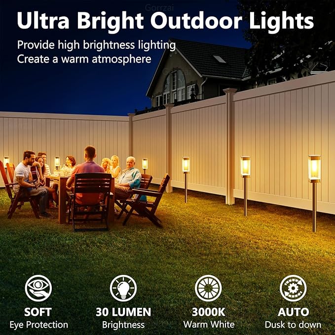 Bright Solar Pathway Lights Outdoor 8 Pack Solar Lights Outdoor LED Waterproof with 3000K Tungsten Filament Bulb Landscape Lighting for Yard Driveway Garden Walkway Lawn Path