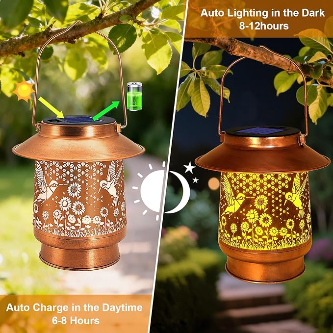 Hummingbird Solar Lanterns Outdoor Waterproof Birthday Gifts for Women Mom Grandma Metal Solar Hanging Lights Garden Decor for Yard Patio Lawn Pathway Landscape