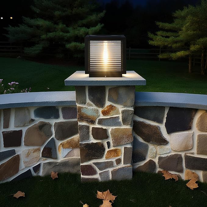 Solar Post Cap Light Outdoor Exterior Post Lantern Lamps Stainless Steel IP65 Waterproof Pillar Light 9.8 Dimmable LED Modern Landscape Column Lamp for Patio Posts Flat Surface Garden Deck