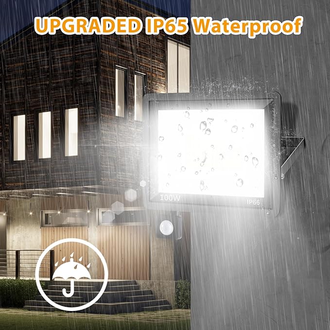 2 Pack 100W LED Motion Sensor Flood LightDusk to DawnIP66 Waterproof 11800 Lumens 5000K Daylight White Super Bright Security Light for Garage Front Porch Barn