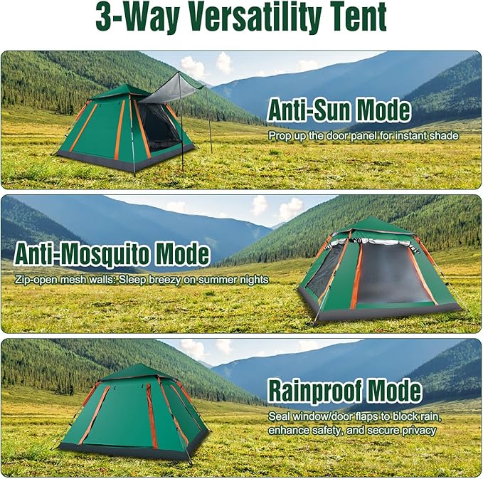 4-5 Person Camping Tent Outdoor Foldable Waterproof Tent with 2 Mosquito Nets Windows Carrying Bag for Hiking Climbing Adventure Fishing