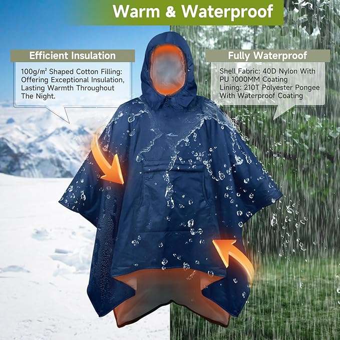 Sleeping Bag for Adult Wearable Blanket Insulated Poncho Hooded Sleepingbag Quilt for Winter Camping Hiking Sports