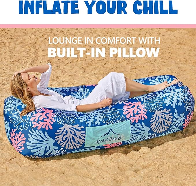 AlphaBeing Inflatable Lounger Beach Chair Accessories Air Sofa Hammock Inflatable Couch for Camping Backyard Lakeside with Compression Sacks Ideal Outdoor Gifts for Adults