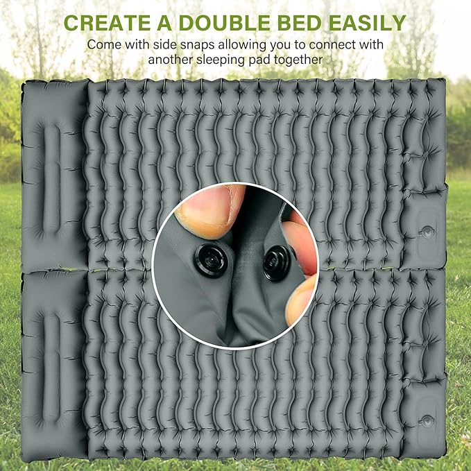 Camping Sleeping Pad Ultralight Camping Mat with Pillow Built-in Foot Pump Inflatable Sleeping Pads Compact for Camping Backpacking Hiking Traveling - Gray
