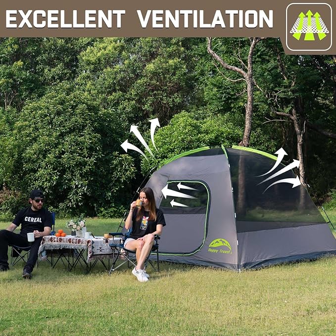 Happy Travel Camping Tent 4/6 Person Dome Tents for Camping with Rainfly Waterproof Clip Easy Setup Portable Family Tent with Mesh Windows 20% More Headroom Backpacking Tents for Camping &amp Hiki