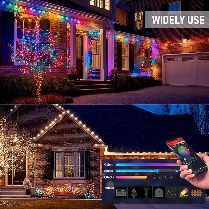 Dazzle Bright Smart C9 Christmas Outdoor Lights 100 LED 66 FT RGB String Light with Remote App Control Music Sync Connectable Waterproof Xmas Lights for Holiday Tree Patio Roof Decor