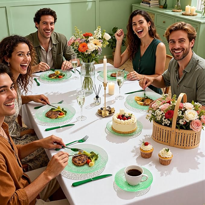 Rubtlamp 60Pcs Green Plastic Plates Heavy Duty St Patricks Day Plates With Hammered Design Green Party Disposable Plate Include 30 Dinner Plate 30 Salad Platos Fancy Plastic Platos For Easter