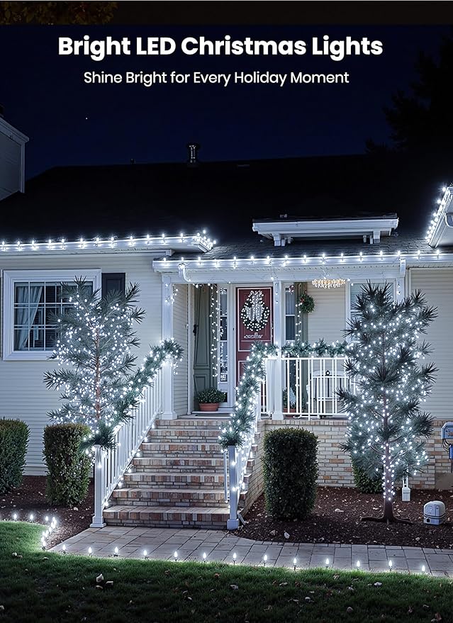 C9 LED Christmas Lights Outdoor 68 Feet 100 LED Strawberry String Lights with 100 Spring Clamps Commercial Grade Waterproof Extendable for Outside Roofline Patio Home Xmas Decoration Pure White