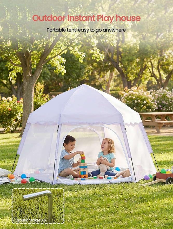 Portable Large Pop Up Kids Indoor Outdoor Tent with Canopy UV CoverThick Removable Floor for Sleeping Or Beach Shelter (Lilac)
