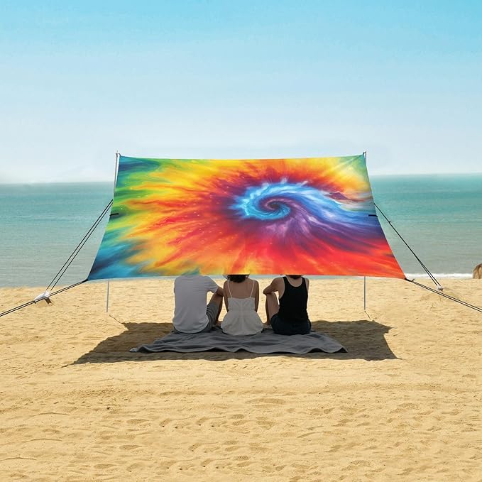 Tie Dye RainbowCamping Sun Shelters 9.2 x 10.5 FT Beach Canopy Tent Sun Shade with Carrying Bag for Camping Trips Fishing Backyard Fun or Picnics 21340877