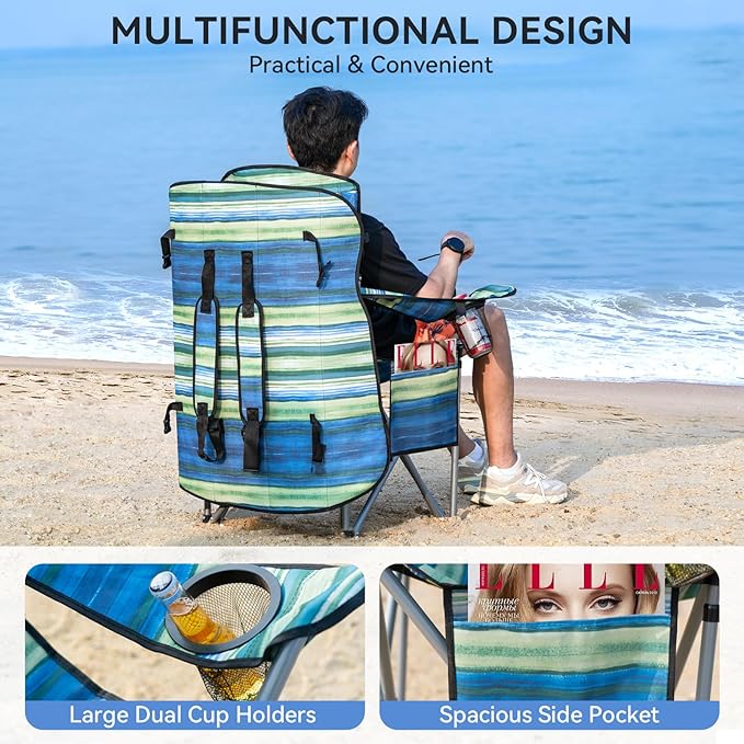 Folding Camping Chair with Reinforced Shade Canopy Comfortable Wide Seat with Cup Holder and Side Pocket Portable Outdoor Chair for Beach Fishing Sports Lawn Supports 350 LBS (2 Pack)