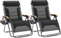 PHI VILLA XXL Oversized Padded Zero Gravity Chair Set of 2 Foldable Patio Recliner 30 Wide Seat Anti Gravity Lounger with Armrest and Cup Holder Support 400 LBS (Black)