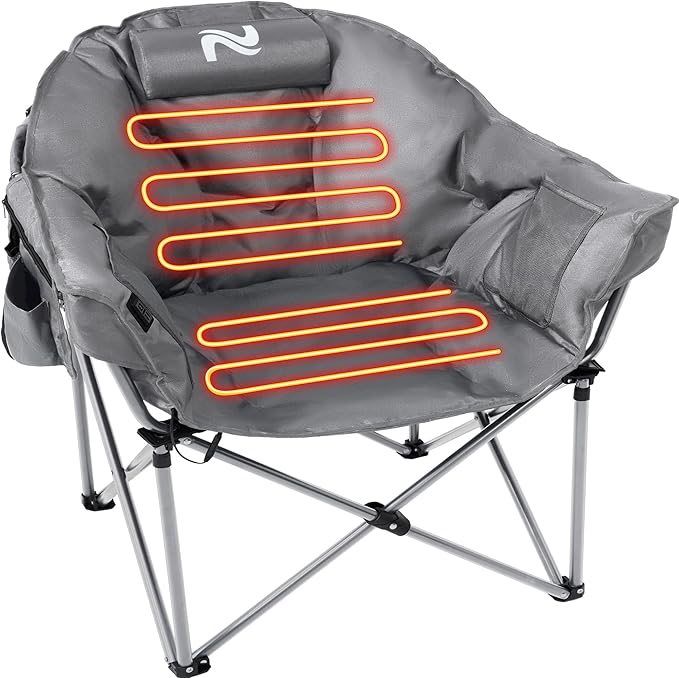 Slsy Heated Camping Chair Oversized Outdoor Portable Heated Folding Chair Heavy Duty 500 lbs Support Padded Seat for Outdoor Sports Camping Patio and Picnics