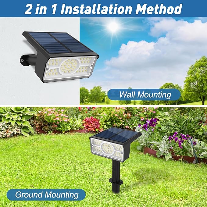 T-SUN Solar Spot Lights Outdoor 4 Pack 49 LED 2 Lighting Modes IP65 Waterproof Landscape Spotlights 2 in 1 Auto On/Off Solar Lights for Yard Garden Driveway Pathway (White)